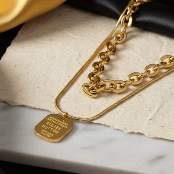 Minimalist Chic Luxe Trendy Layered Necklace Set 18K Gold Plated Stainless Steel - Picture 6 of 10